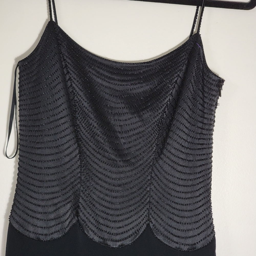 Vtg Cache Black Sequin Beaded Evening Dress Formal Gown Size 2 Scalloped Gatsby - Picture 8 of 14